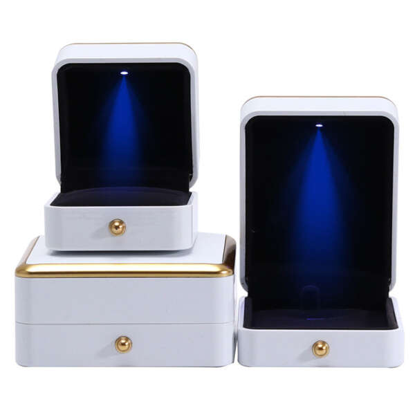 white LED square jewelry packaging box for necklace ring view 1