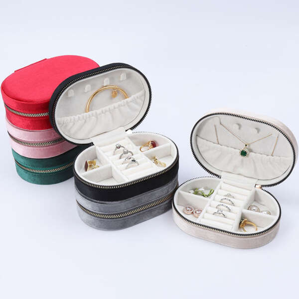 round zipper jewelry storage box for necklace ring earrings - retail presentation