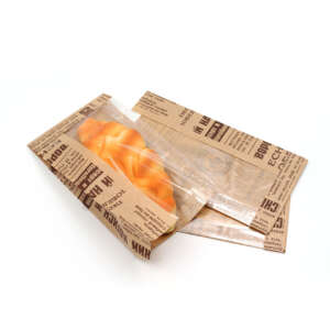 Custom food window paper bag with liner for crepes, bakery, snacks and visible food display packaging