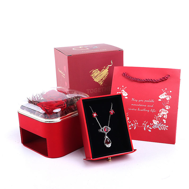 luxury rose drawer jewelry gift box with tote bag - product presentation