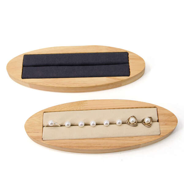 dark solid wood oval long ring tray for stud earrings display view 5