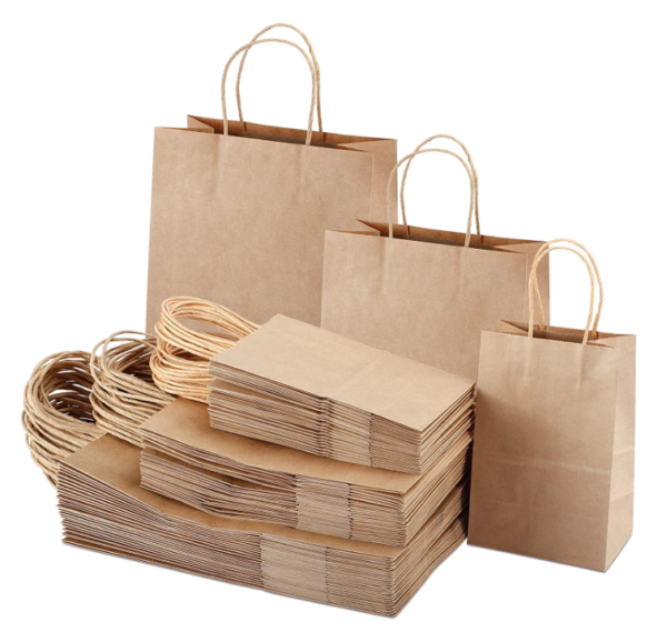 brown kraft takeaway food paper bag showing factory price production, custom print and takeaway bag sizing