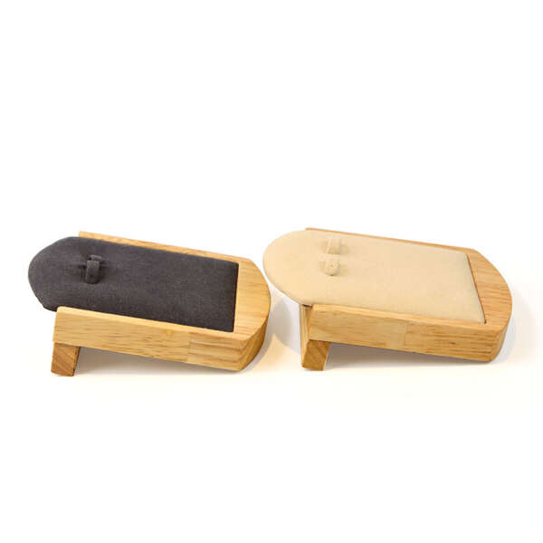 dark solid wood beveled stud earring display base view 6