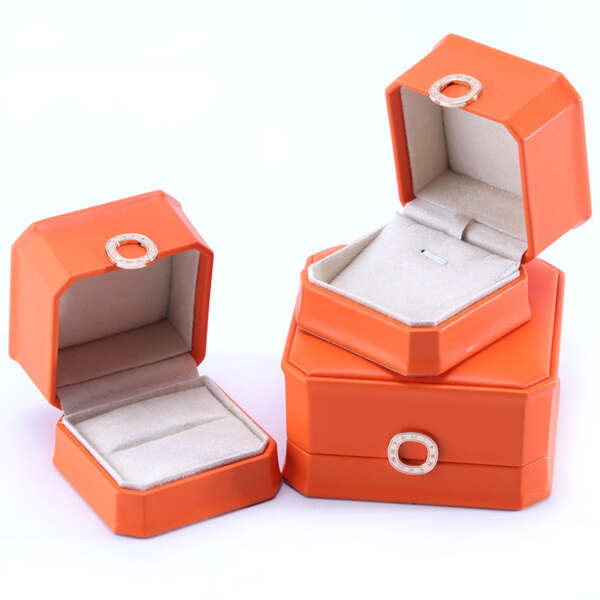 orange PU leather jewelry box for necklace bracelet wedding ring view 4