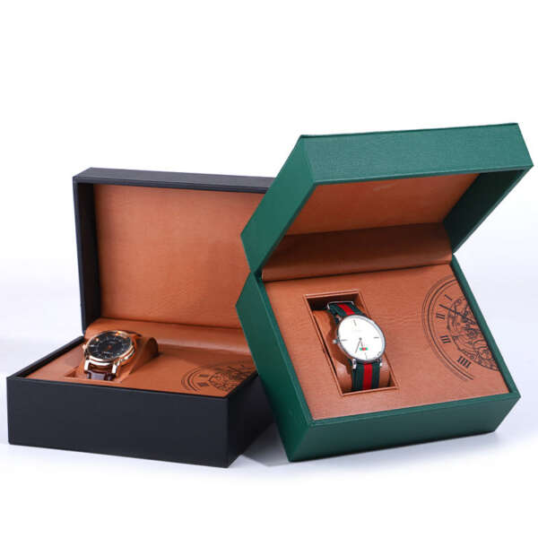 black flip PU leather travel watch case for men and women watches - custom logo option