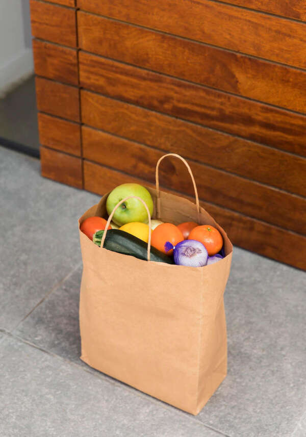eco printed recyclable kraft takeaway bag for coffee supermarket retail view 3