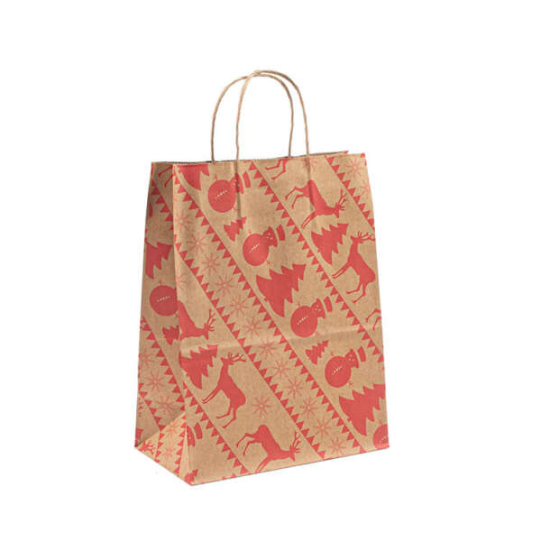 brown kraft Christmas carrier paper bag for goody party gifts view 1
