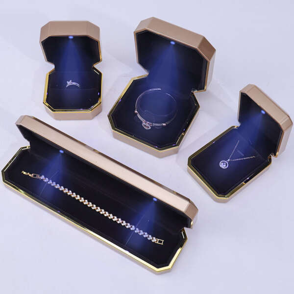 gold painted LED jewelry packaging box for bracelet earrings necklace ring - retail display