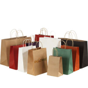 custom printed square kraft paper bag in white and brown sizes front view