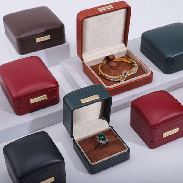 leather jewelry gift display box for bracelet necklace ring earrings - front view