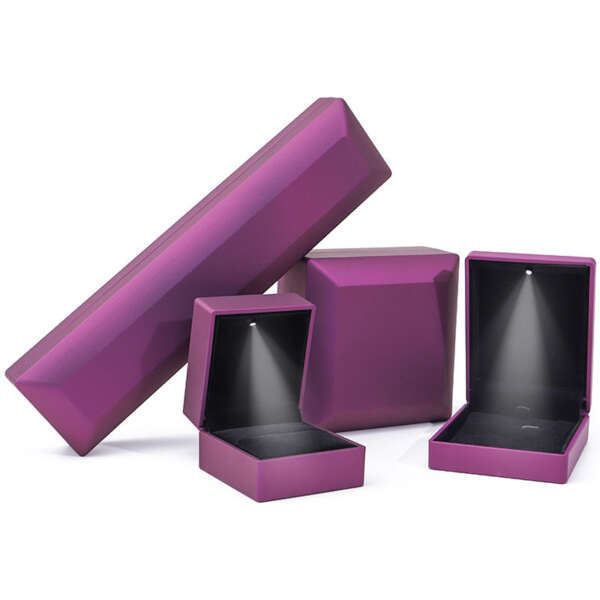 purple LED ring jewelry box with white light for earrings necklace bracelet - custom logo option