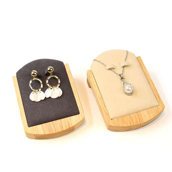 dark solid wood beveled stud earring display base view 2