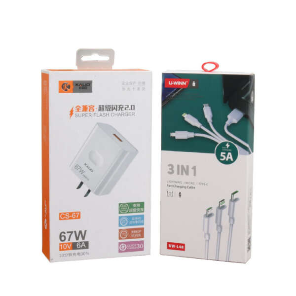mobile phone USB charger electronic product paper box packaging - open display view