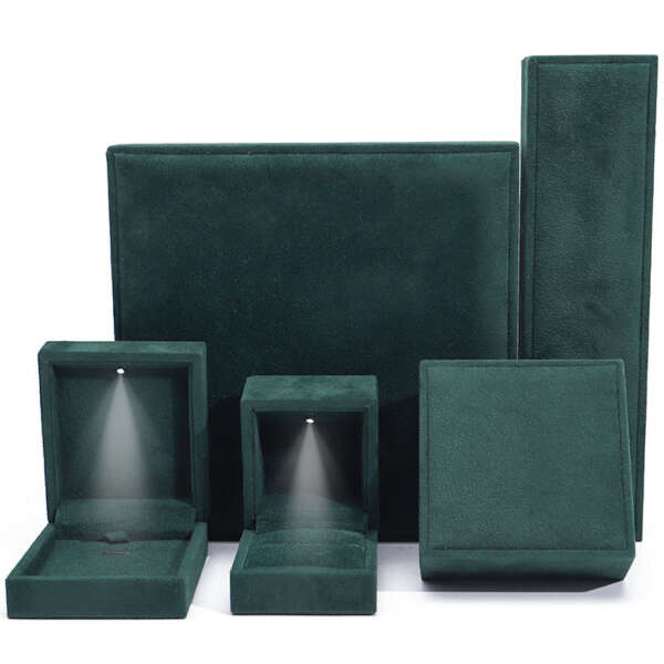 LED necklace and ring jewelry box with light and printed logo - open display view