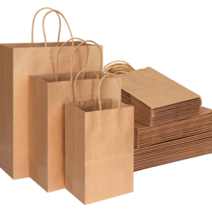 high end brown takeout kraft paper bag with handles view 1