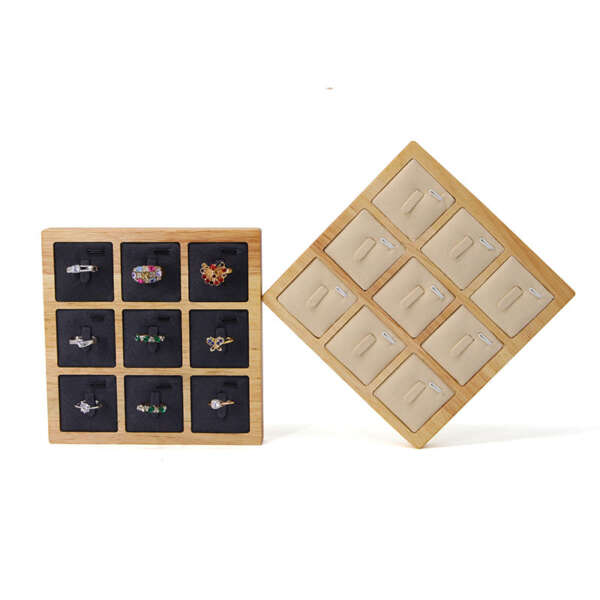 Solid wood 9 position ring display tray with elastic bars