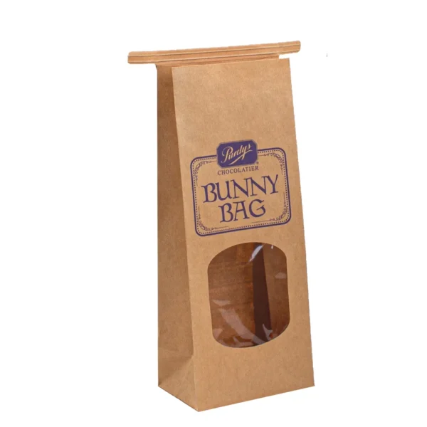 food grade brown kraft potato chips paper bag with window view 1