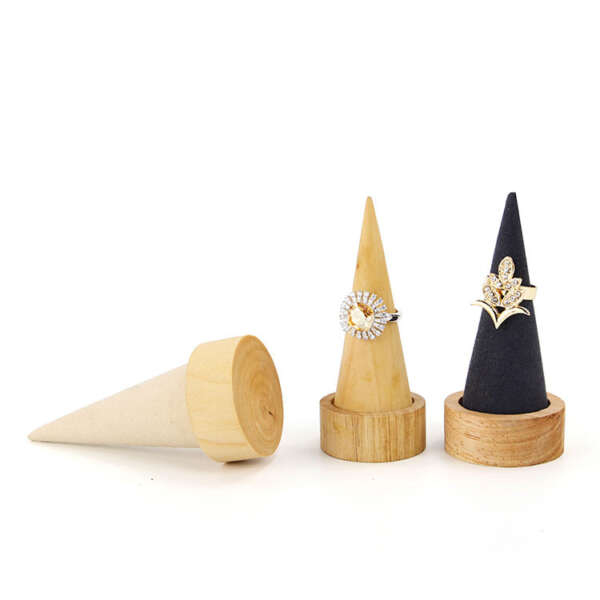 solid wood single conical ring display holder for jewelry props view 5