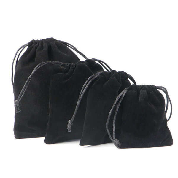 black flannel drawstring bracelet jewelry gift pouch - retail display