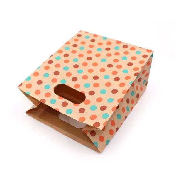 strong SOS bread kraft paper bag with die cut handle - side gusset view