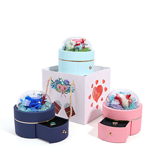 luxury round flower drawer ring jewelry gift box - custom logo option
