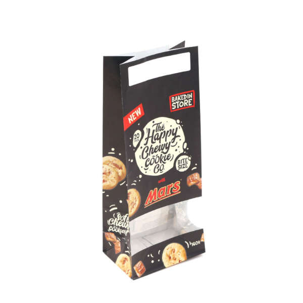 brown kraft takeaway paper bag with window and flexo print view 1
