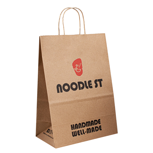 bulk kraft shopping paper bag for restaurant food and retail packaging - print detail view
