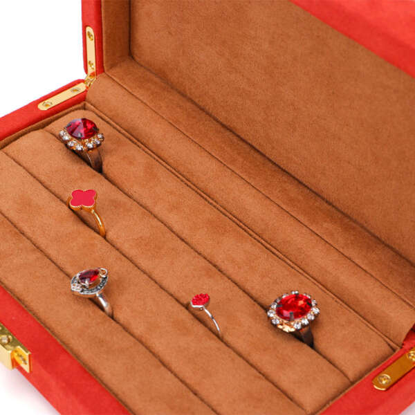 orange microfiber leather jewelry storage box for stud bracelet ring view 6