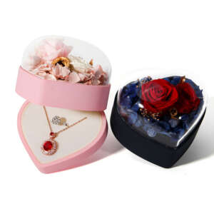heart shaped flower jewelry gift box with packaging - front view