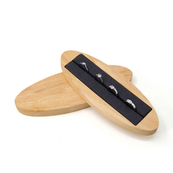 dark solid wood oval long ring tray for stud earrings display view 2