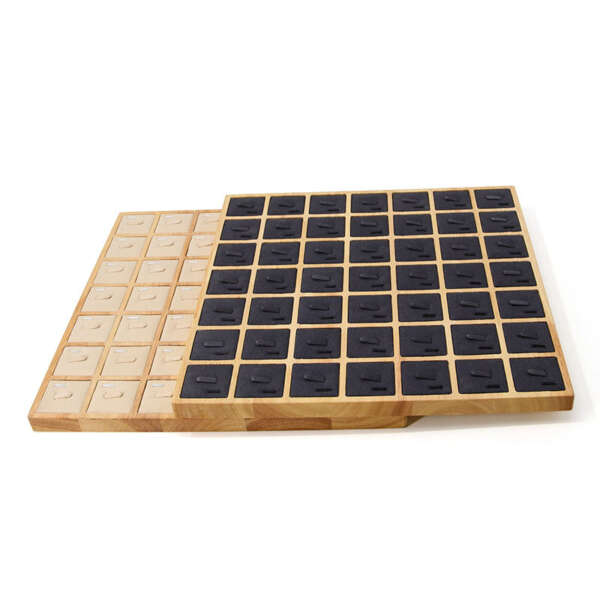 beige solid wood 49 position ring storage display tray view 5