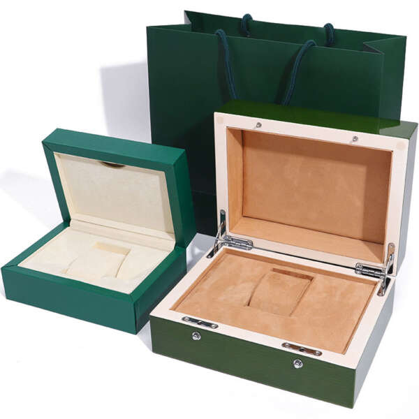 flipped wooden watch travel box with tote bag for luxury gift packaging - front view