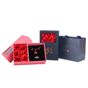 Christmas rose soap flower pendant jewelry gift box with tote bag - detail view