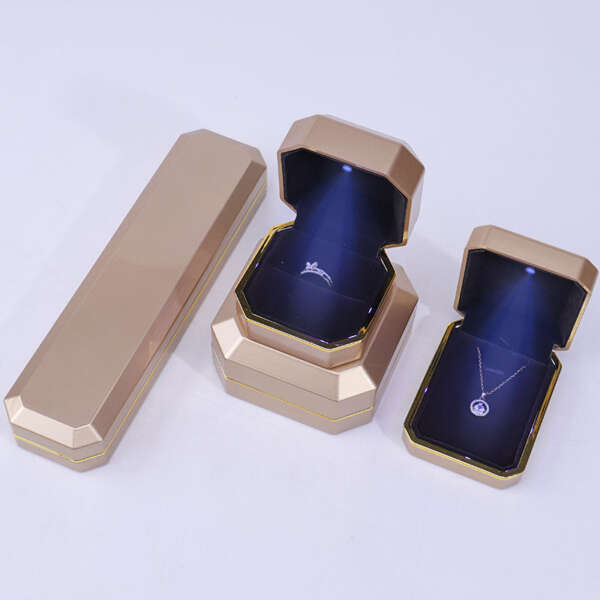 gold painted LED jewelry packaging box for bracelet earrings necklace ring - custom logo option