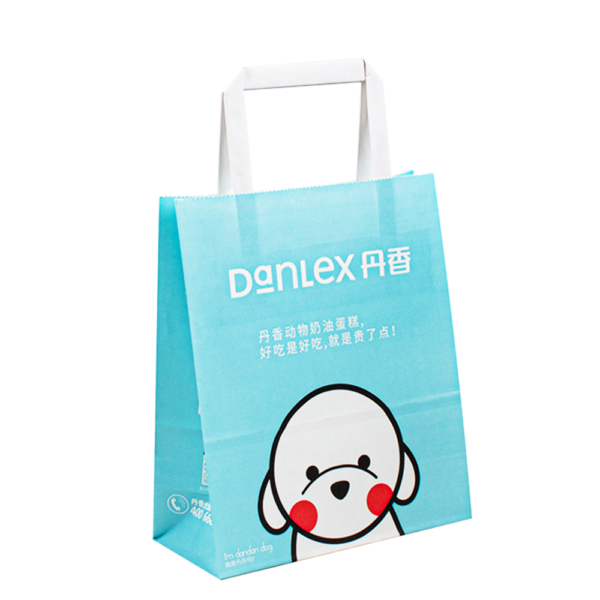 Custom printed kraft takeaway paper bag with handles for restaurant delivery, takeaway food, small retail orders and recy...