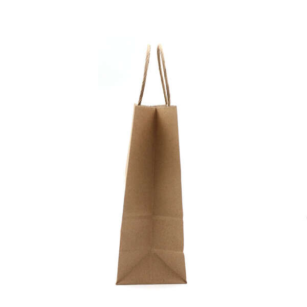 eco recycled kraft takeaway paper bag with handles for food packaging - retail display view