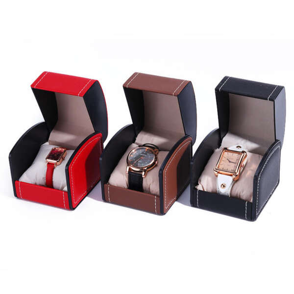 solid color PU leather flip watch box for mechanical watch travel case - gift packaging