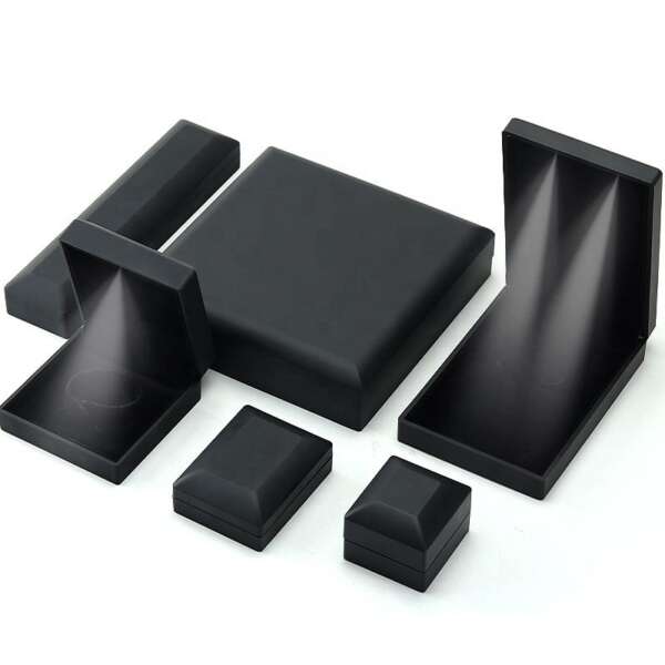 black plastic LED jewelry box with lighting for necklace bracelet earrings ring - custom logo option