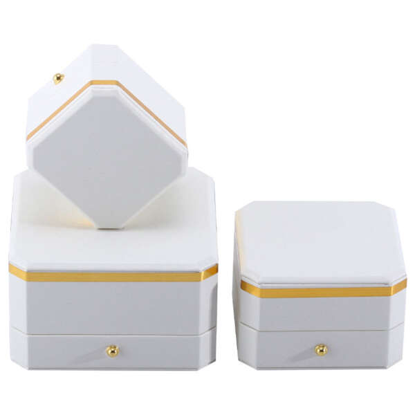 white octagonal PU leather jewelry box for bracelet necklace ring view 3