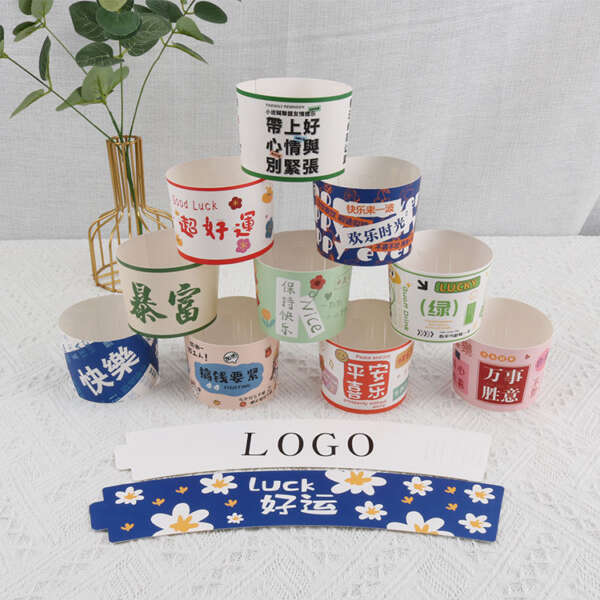 high quality printed milk tea coffee paper cup sleeve - open display view