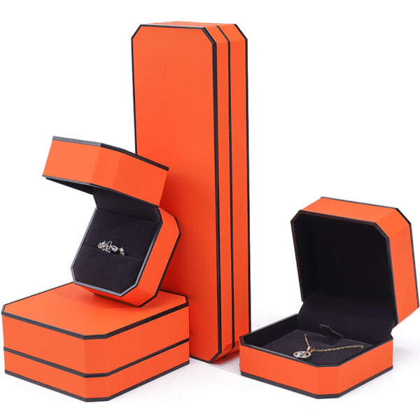 orange leather custom logo jewelry box for necklace earrings - custom logo option