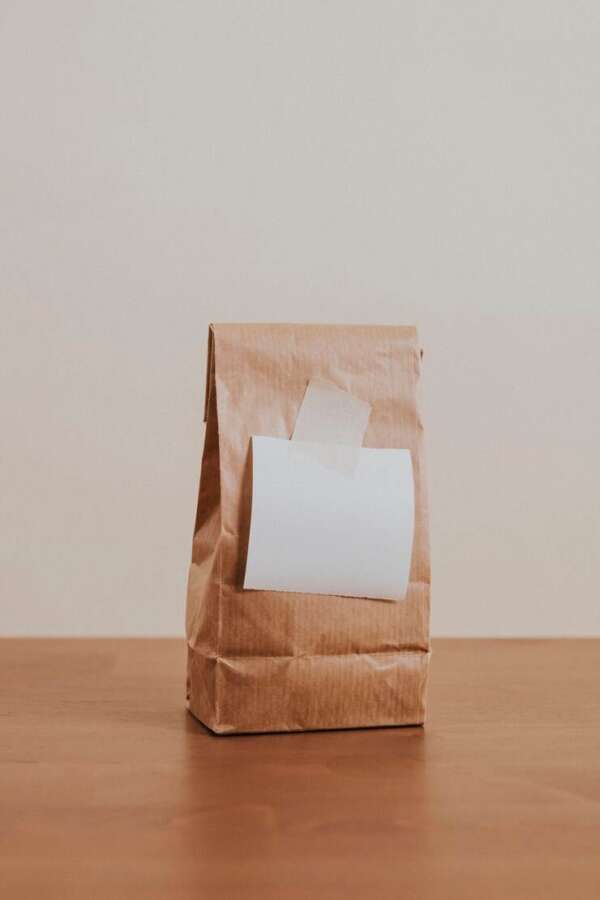 brown kraft SOS square bottom food bag with window view 2