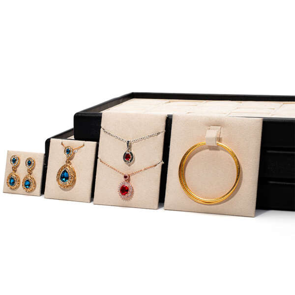PU leather round edge jewelry display tray for rings earrings pendants bracelets - custom logo option