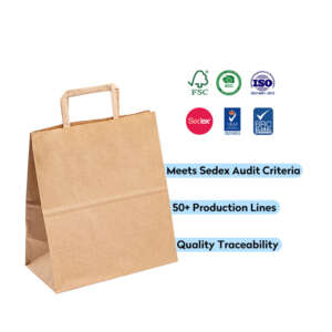 100gsm brown kraft shopping paper bag for gift packaging front view