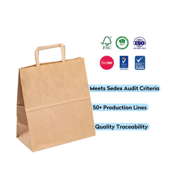 100gsm brown kraft shopping paper bag for gift packaging front view
