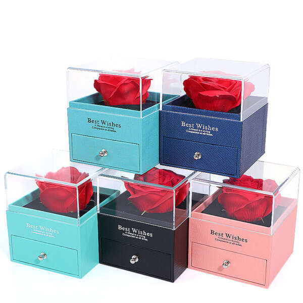 luxury square double door Valentine rose jewelry gift box - front view