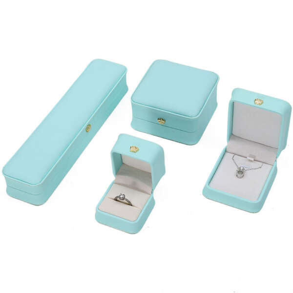 sky blue crown leather jewelry box for bracelet pendant necklace ring - custom logo option