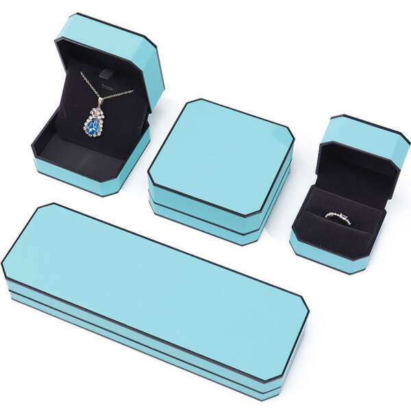 cyan leather custom logo jewelry box for necklace earrings - custom logo option