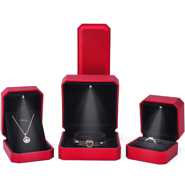painted LED jewelry display box with light for ring necklace bracelet chain earrings - front view