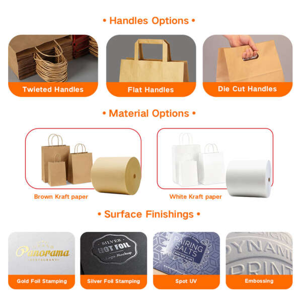 recycled brown kraft grocery shopping paper bag with handles retail display view